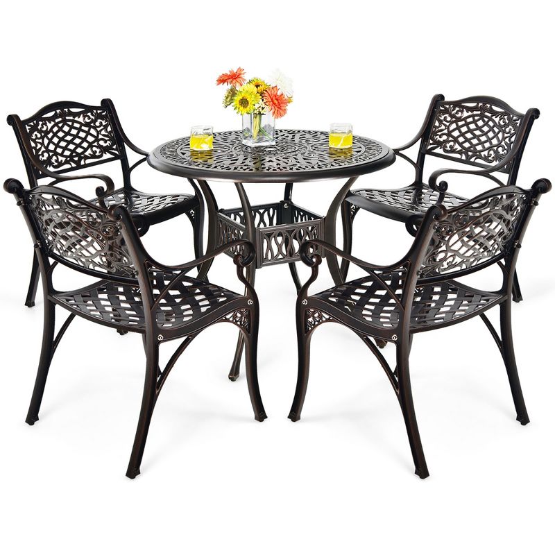 Costway 5 PCS Patio Dining Bistro Sets Cast Aluminum Round Patio Table W/Chairs, 3 of 10