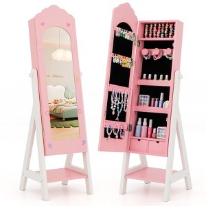 Infans Kids Jewelry Cabinet Standing Children Jewelry Organizer w/ Full-Length Mirror - 1 of 4
