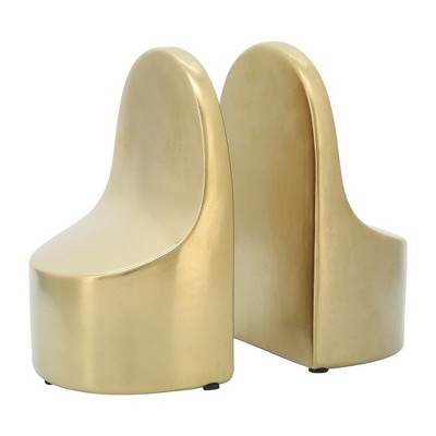 Sagebrook Home Set of 2 Ceramic Bookends - Contemporary Simple Gold Bookend Set - Book Organization - Home Office Decor