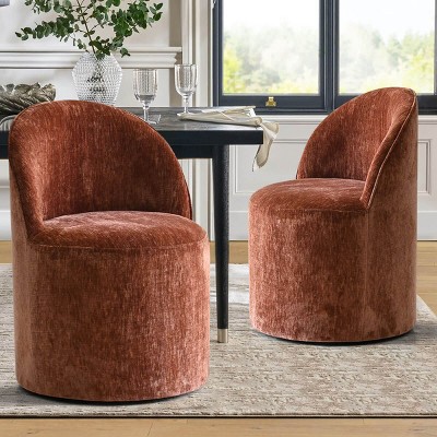 Modern Dining Chairs Set of 2 Chenille Upholstered Dining Chair with Wheels Round Dining Room Chair for Kitchen,Dining Room -Tanpinhause