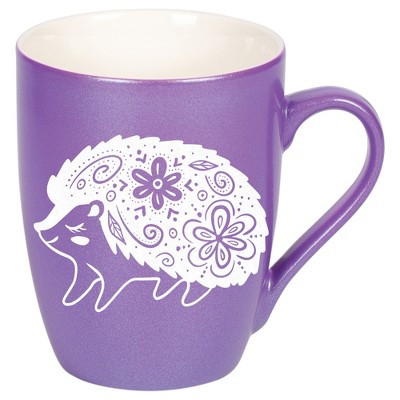 Elanze Designs 10 Ounce Metallic Finish New Bone China Tea Coffee Cup Mug� Passion Purple Woodland Floral Hedgehog