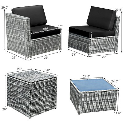 6-Piece Black Wicker Rattan Outdoor Sofa Set with Storage Table