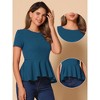INSPIRE CHIC Women's Short Sleeve Round Neck Stretch Business Classic Peplum Top - 2 of 4