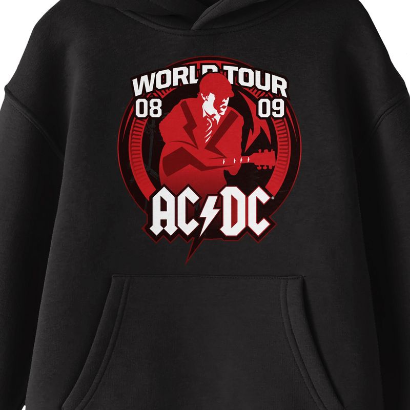 ACDC World Tour 08 09 Long Sleeve Black Youth Hooded Sweatshirt, 2 of 4