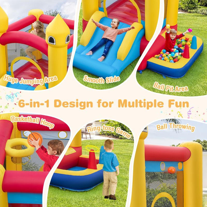 Costway Kids Bouncy Castle with  Slide & Ball Pit Ocean Balls & 480W Blower Included, 4 of 11