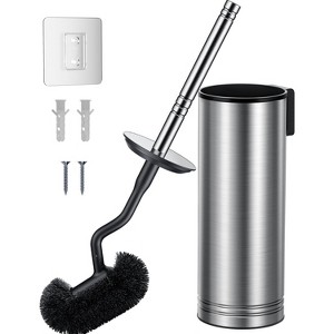 Toilet Brush and Holder Set, 304 Stainless Steel Heavy Duty Bowl Cleaner with Curved Bristles, Space Saving Wall-Mounted - 1 of 4