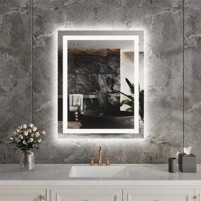 LED Bathroom Mirror with Front & Back Lighting-Dimmable Vanity Mirror, 3 Color Options, Anti-Fog, IP54 Waterproof, Horizontal/Vertical Mount