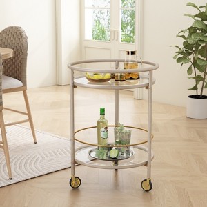 Christopher Knight Home Vincent Modern Round Bar Cart with Tempered Glass Shelves and 4 Casters - 1 of 4