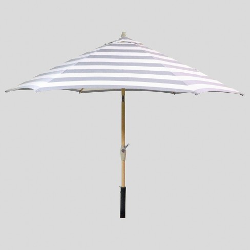 9 Round Cabana Stripe Patio Umbrella Duraseason Fabric Black Light Wood Pole Threshold Target