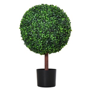 Okak 23.5IN Artificial Boxwood Topiary Ball Tree, Artificial Plants with Life Like Leaf and Trunk, Indoor Faux Trees for Living Room, Green - 1 of 4