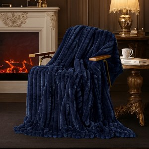 Amelie Home Faux Fur Throw Blanket, Luxurious Striped Plush Decorative Blanket, Cozy Fuzzy Soft Style for Sofa & Bed, 55"x70" - 1 of 4