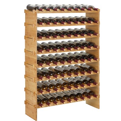 Wine Rack Stackable Bamboo Free Standing Wine Racks, Bottles Storage Display Shelf