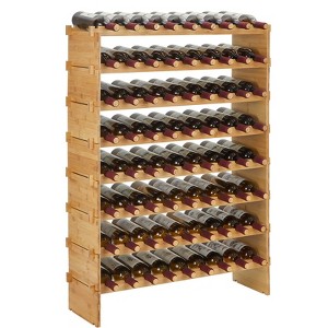Wine Rack Stackable Bamboo Free Standing Wine Racks, Bottles Storage Display Shelf - 1 of 4