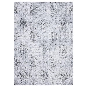Acekool Washable Bedroom Area Rug, Non Slip, Low Pile, Boho Floral, Soft Lightweight Carpet for Bedside - 1 of 4