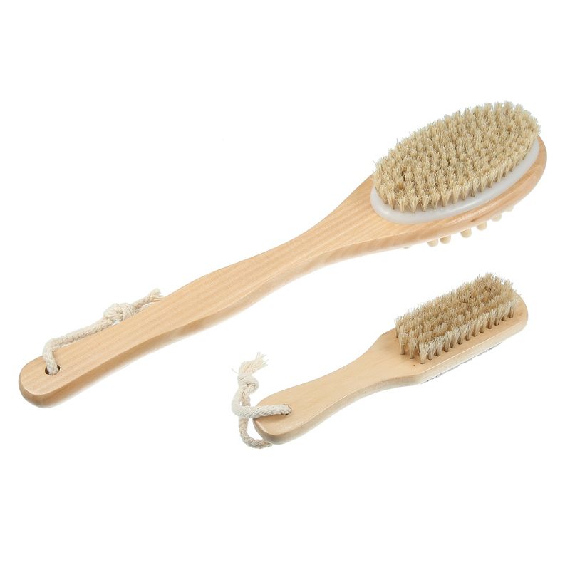 Unique Bargains Dry Brushing Body Brush Set Dual Sided Long Handle Back Scrubber for Wet Dry Brown, 4 of 5