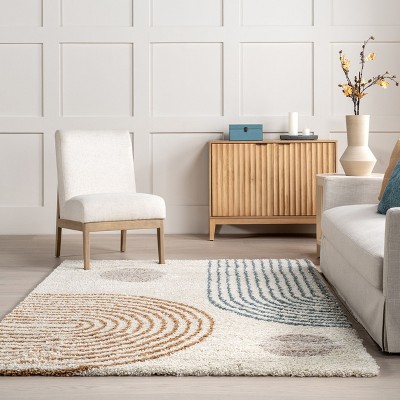 Grecia Beige and Blue Abstract 4' x 6' Shag Area Rug