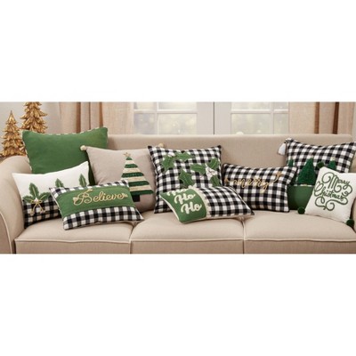 Buffalo Plaid 'Ho Ho Ho' Red and Black Cotton Blend Throw Pillow
