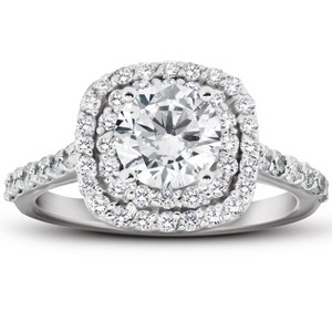 Pompeii3 2 1/4 Ct Diamond & Moissanite Cushion Halo Engagement Ring 14k White Gold - 1 of 4