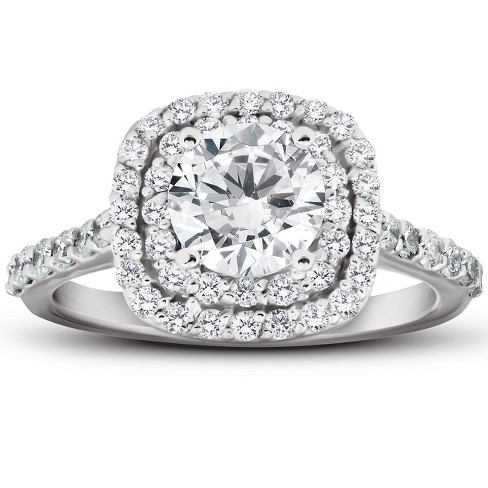 Pompeii3 2 1/4 Ct Diamond & Moissanite Cushion Halo Engagement Ring 14k White Gold - Size 5 - image 1 of 4