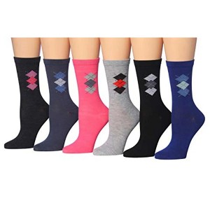 Women's 6-Pairs Colorful Hues Funky Argyle Patterned Crew Dress Socks - 1 of 1