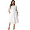 Agnes Orinda Women's Plus Size Floral Lace Round Neckline 3/4 Sleeves Midi A Line Dresses White - 3 of 4