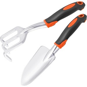 attop 2 Pack Heavy Duty Gardening Tools Set Include Garden Shovel and Hand Rake Claw Tool with Ergonomic Handle - 1 of 3