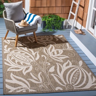 Safavieh Brown and Natural Floral Square Outdoor Rug
