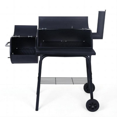 SUGIFT Outdoor Portable BBQ Charcoal Grill with Offset Smoker, Black