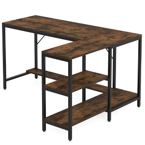 Resenkos Computer Desk, Office Desk, Study Desk,Reversible L-Shaped Desk, Corner Computer Desk with Storage Shelves,Brown - 1 of 3