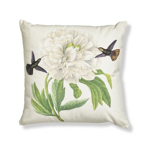 TAG 18"x 18" Hummingbird White Flower Cotton Accent Decorative Throw Pillow Poly Filled Removable Insert Square Machine Wash - 1 of 3
