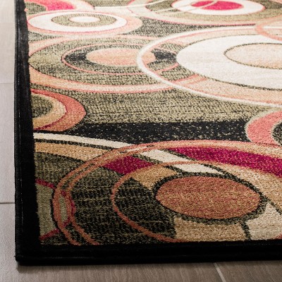 Retro Black and Multicolor Synthetic Safavid Style Area Rug
