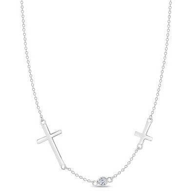 Girls' Religious Bezel Set Cross Sterling Silver Pendant Necklace - In Season Jewelry