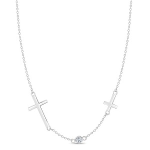 Girls' Religious Bezel Set Cross Sterling Silver Pendant Necklace - In Season Jewelry - 1 of 4