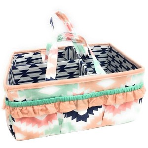 Bacati - Aztec Design Coral/Mint/Navy Storage Caddy - 1 of 4