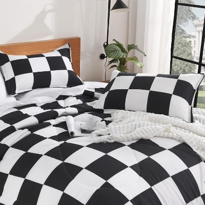Der Rose BALHAM TRADE-3 Piece Checkered Comforter Queen Black White Plaid Gingham Bed Set Bedding Checkered - Black White-Quee 90"x90" — фото 6