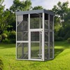 70.5" Tall Wooden Catio Outdoor Cat Enclosure, Large Gray Cat House with 6 Platforms, 2 Napping Houses & Movable Waterproof Tarp Cover - Nertpow - 3 of 4