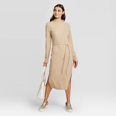 mock neck long sleeve midi dress