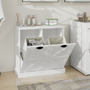 KWPZQEB Double Tilt Out Trash Cabinet with Removable Laundry Basket, Bathroom Storage Cabinet with Handles, Modern Bathroom Floor Cabinet for Washroom - 1 of 4