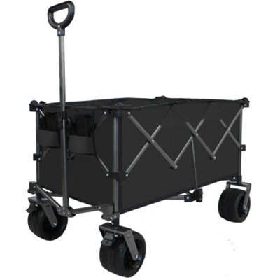 FURNIinspire Outdoor Serving Carts Heavy Duty Foldable Utility Wagon Terrain Quiet Wheels for Camping Gardening Picnic, Black, 38.58"*24.02"*39.17"
