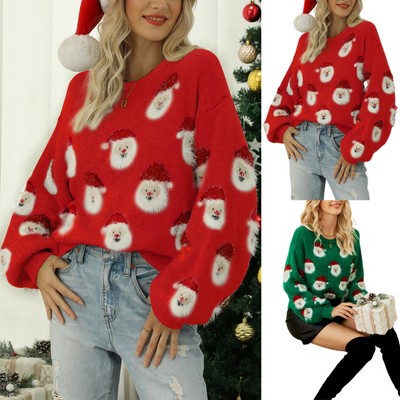 Women's Christmas Sweater Long Sleeve Cute Funny Soft Knitted Casual Pullover Sweater