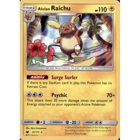 Pokemon Sun And Moon Crimson Invasion Rare Holo Alolan Raichu 31