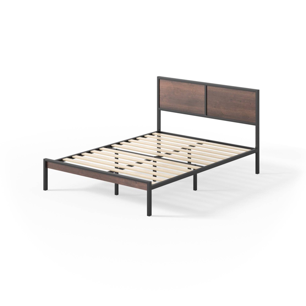 Photos - Bed Zinus Full Mory Metal Platform  Frame with Split Headboard Brown - : Industrial Modern, No Box Spring Needed 