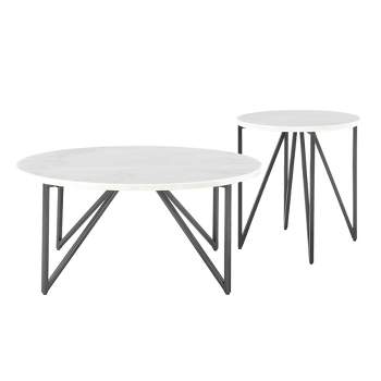 2pc Kinsler Occasional Coffee Table & End Table Set White - Picket House Furnishings
