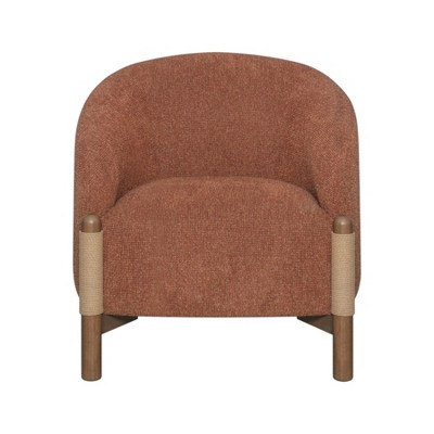 HomeRoots 30" Rust and Brown Fabric And Wood Arm Chair