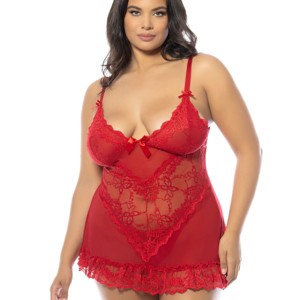 Oh La La Cheri Women's Valentine Soft Cup Ruffle Hem Lace Babydoll 2139X - 1 of 3