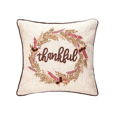 C&F Home Thankful Harvest Wreath 18" x 18" Embroidered Thanksgiving Throw Pillow