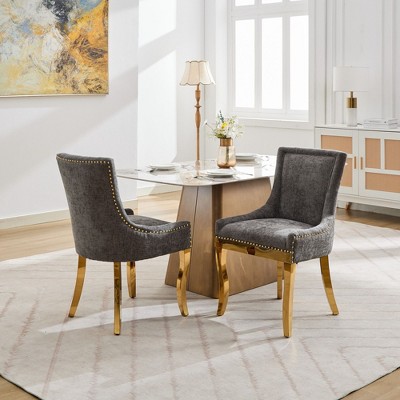 NicBex Vintage Neutrally Toned Thickened Dining Chairs with Bronze Nail Head,Modern Style Upholstered Accent Chairs for Living Room,Set of 2
