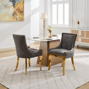NicBex Vintage Neutrally Toned Thickened Dining Chairs with Bronze Nail Head,Modern Style Upholstered Accent Chairs for Living Room,Set of 2 - 1 of 4