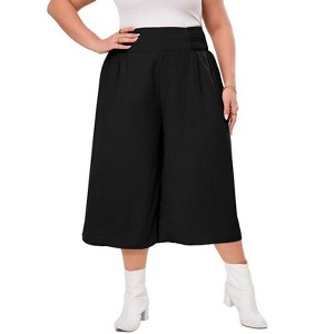 Coolmee Women Plus Size Palazzo Pants Wide Leg Smocked Waist Casual Loose Pants with Pockets - 1 of 4
