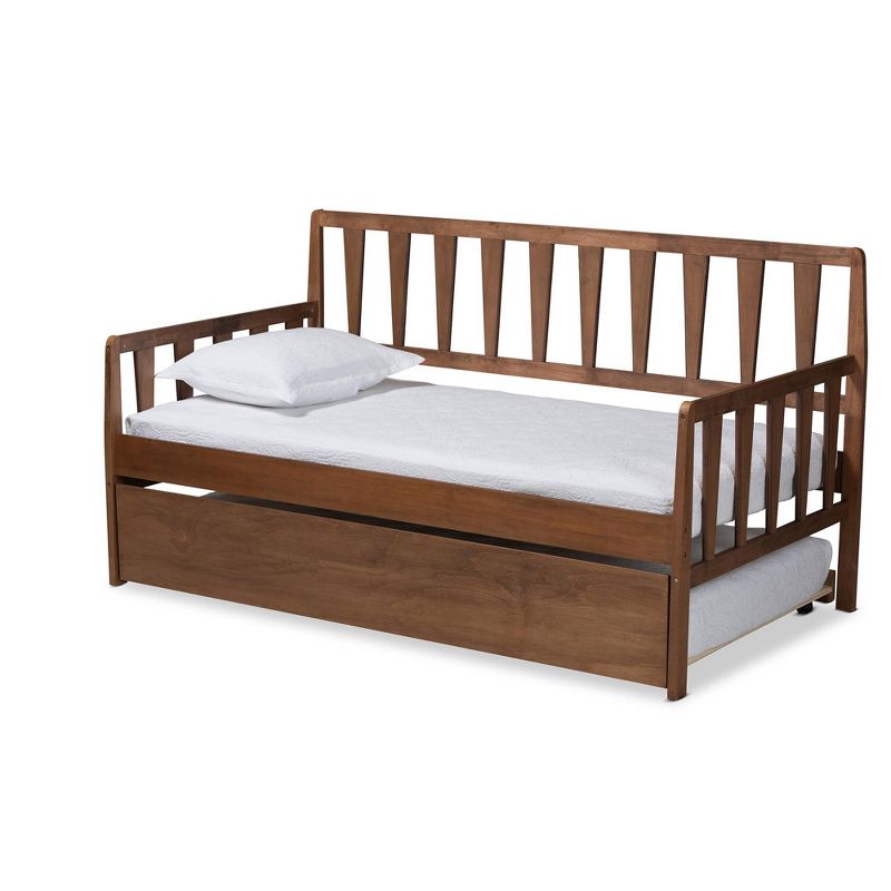 Twin Midori Wood Daybed with Roll Out Trundle Walnut - Baxton Studio, 1 of 12